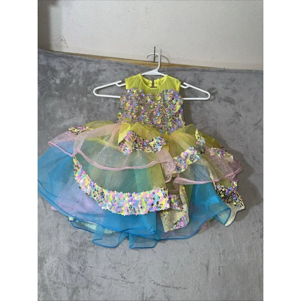 Revolution Dancewear Girls Size MC Sequin Tutu Costume Yellow Multicolor Recital